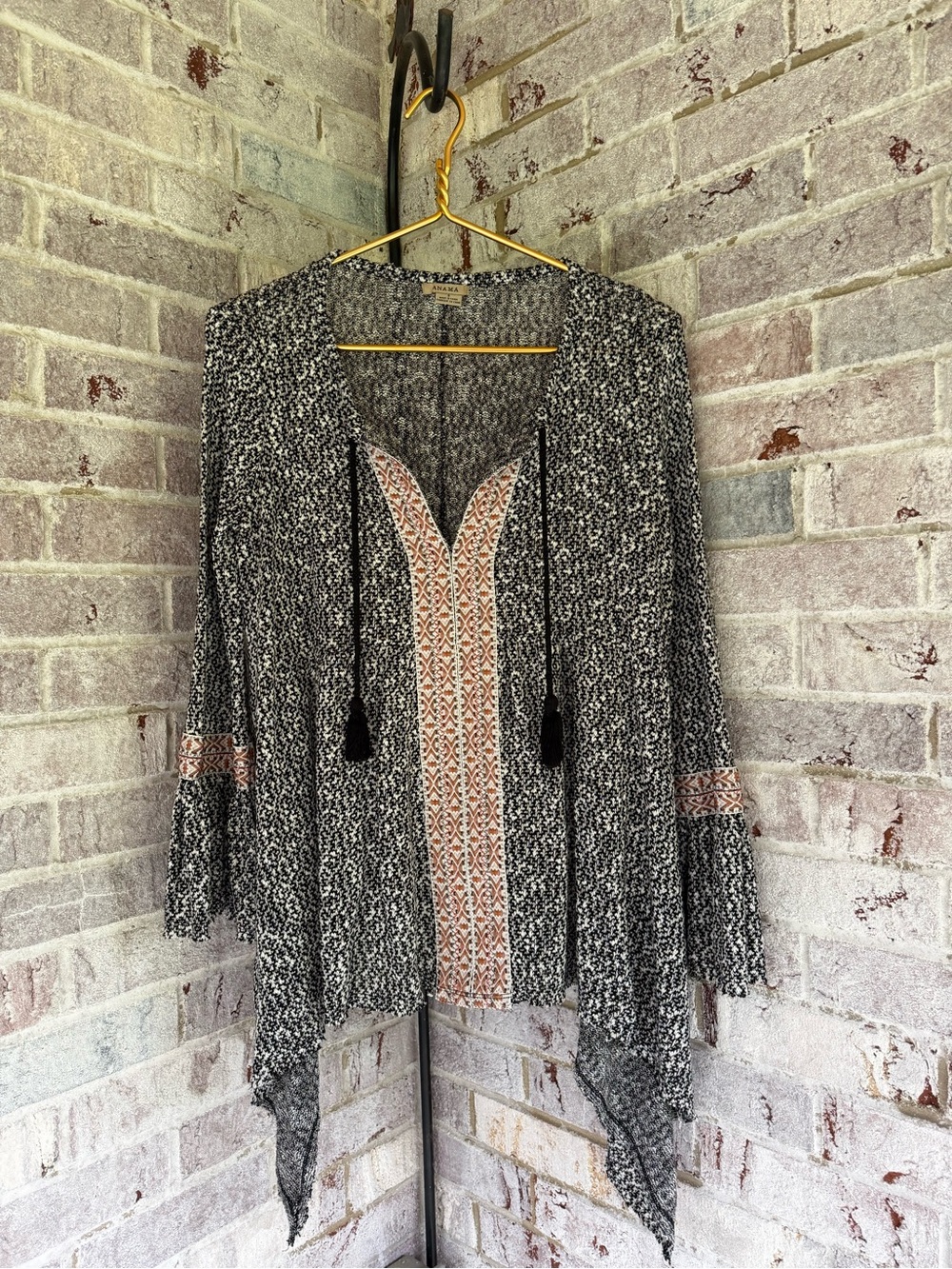 Anama Black & Cream Knit Boho sweater with Tassels
